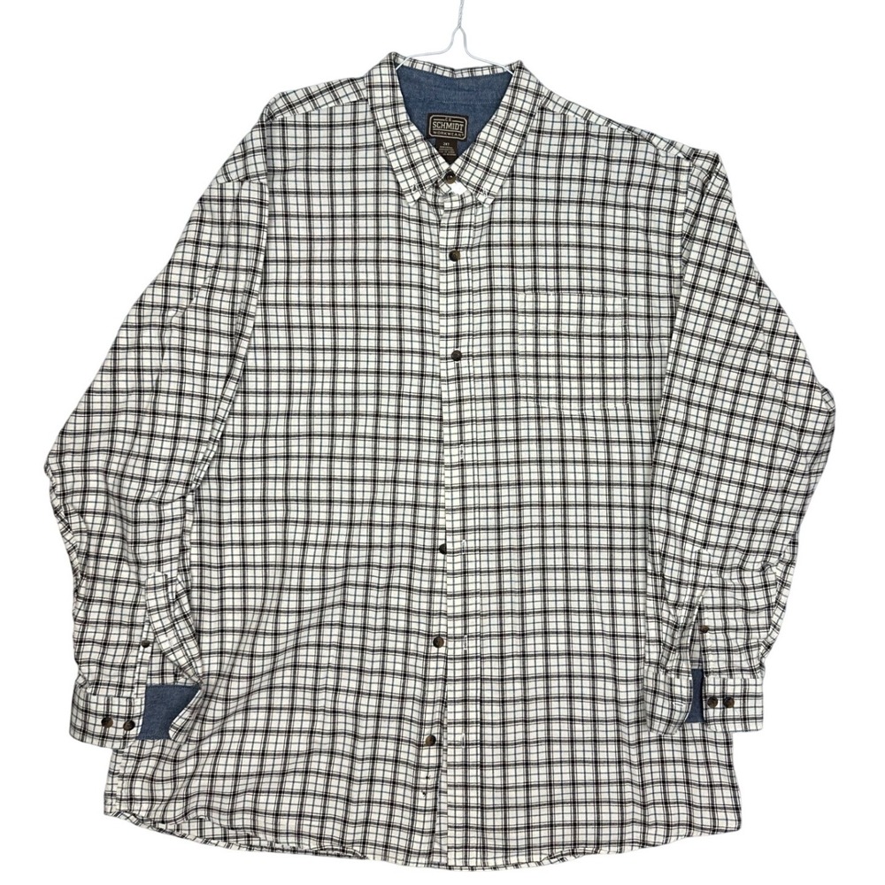 Schmidt Workwear Mens 2XT Plaid Button Down Shirt Long Sleeve Cotton White Blue